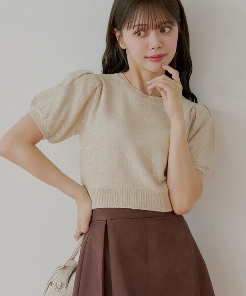 セール】【新色追加】パフスリーブスパンコールニット（ニット