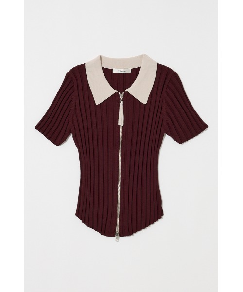MOUSSY(マウジー)の「ZIP UP RIB KNIT H/S シャツ(ニット/セーター・レディース・オフホワイト/ダークブラウン/オレンジ系その他・FREE)」の3枚目の写真