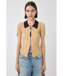 MOUSSY | ZIP UP RIB KNIT H/S シャツ(ニット/セーター)