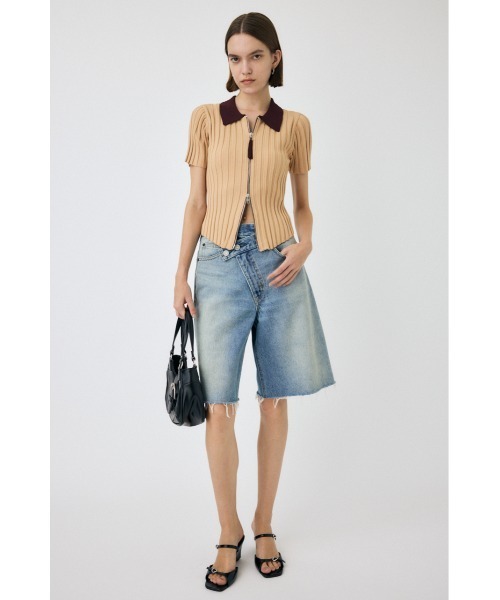 MOUSSY(マウジー)の「ZIP UP RIB KNIT H/S シャツ(ニット/セーター・レディース・オフホワイト/ダークブラウン/オレンジ系その他・FREE)」の7枚目の写真