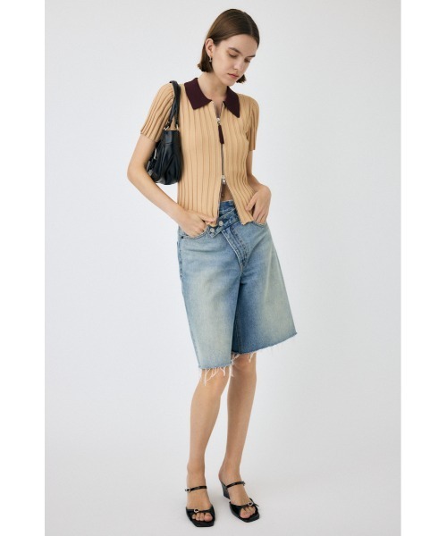 MOUSSY(マウジー)の「ZIP UP RIB KNIT H/S シャツ(ニット/セーター・レディース・オフホワイト/ダークブラウン/オレンジ系その他・FREE)」の8枚目の写真