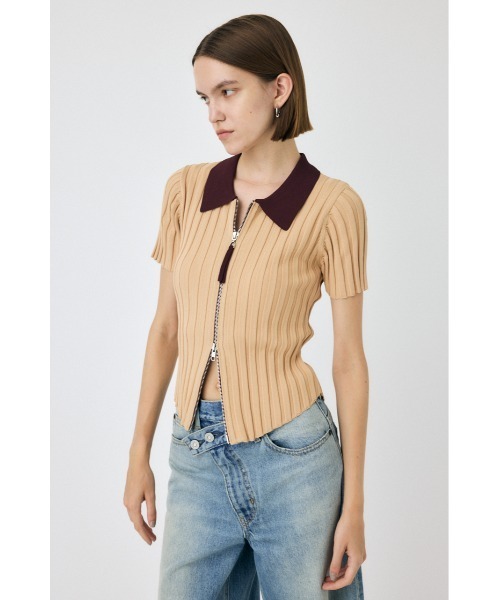 MOUSSY(マウジー)の「ZIP UP RIB KNIT H/S シャツ(ニット/セーター・レディース・オフホワイト/ダークブラウン/オレンジ系その他・FREE)」の11枚目の写真