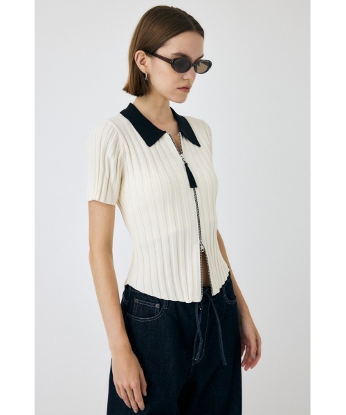 MOUSSY(マウジー)の「ZIP UP RIB KNIT H/S シャツ(ニット/セーター・レディース・オフホワイト/ダークブラウン/オレンジ系その他・FREE)」の17枚目の写真