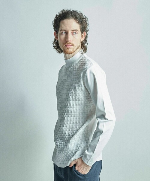 MEN'S BIGI(メンズビギ)の「ニットコンビ モックネック長袖Tシャツ(Tシャツ/カットソー・メンズ・ブラウン/ホワイト/ネイビー・02/03/04/01)」の19枚目の写真