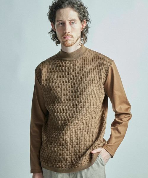 MEN'S BIGI(メンズビギ)の「ニットコンビ モックネック長袖Tシャツ(Tシャツ/カットソー・メンズ・ブラウン/ホワイト/ネイビー・02/03/04/01)」の3枚目の写真