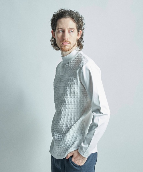 MEN'S BIGI(メンズビギ)の「ニットコンビ モックネック長袖Tシャツ(Tシャツ/カットソー・メンズ・ブラウン/ホワイト/ネイビー・02/03/04/01)」の8枚目の写真