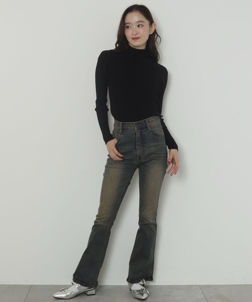 WEGO（ウィゴー）の「WEGO/ストレッチフレアデニムパンツ（デニムパンツ・レディース・ブラック/コバルトブルー/ダークブルー/ダークインディゴブルー/ブラック系その他・SMALL/MEDIUM）」の7枚目の写真