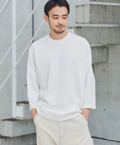 coen(コーエン)の「クリーンプラス7分袖Tシャツ【抗菌防臭・防汚(食品汚れ)・UVカット】(Tシャツ/カットソー・メンズ・ブラック/ホワイト/ベージュ/ネイビー・L/XL/S/M)」の2枚目の写真