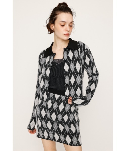 SLY（スライ）の「【セットアップ可】ARGYLE CHECK HG POLO SH アーガイルチェック ハイゲージ ポロシャツ 秋服（カーディガン/ボレロ・レディース・ブルー/グレー/ブラック・FREE）」の5枚目の写真