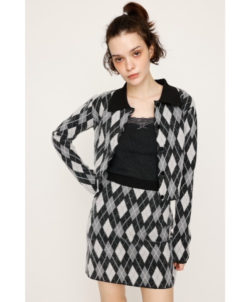 SLY（スライ）の「【セットアップ可】ARGYLE CHECK HG POLO SH アーガイルチェック ハイゲージ ポロシャツ 秋服（カーディガン/ボレロ・レディース・ブルー/グレー/ブラック・FREE）」の6枚目の写真