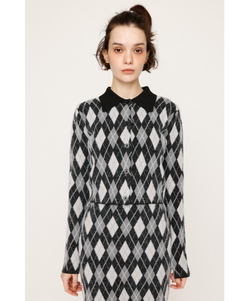 SLY（スライ）の「【セットアップ可】ARGYLE CHECK HG POLO SH アーガイルチェック ハイゲージ ポロシャツ 秋服（カーディガン/ボレロ・レディース・ブルー/グレー/ブラック・FREE）」の7枚目の写真