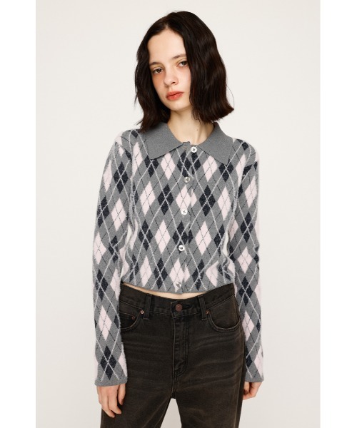 SLY（スライ）の「【セットアップ可】ARGYLE CHECK HG POLO SH アーガイルチェック ハイゲージ ポロシャツ 秋服（カーディガン/ボレロ・レディース・ブルー/グレー/ブラック・FREE）」の8枚目の写真