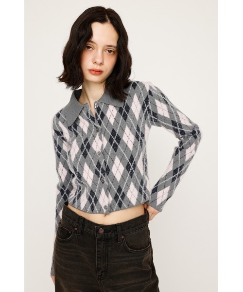 SLY（スライ）の「【セットアップ可】ARGYLE CHECK HG POLO SH アーガイルチェック ハイゲージ ポロシャツ 秋服（カーディガン/ボレロ・レディース・ブルー/グレー/ブラック・FREE）」の10枚目の写真