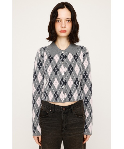 SLY（スライ）の「【セットアップ可】ARGYLE CHECK HG POLO SH アーガイルチェック ハイゲージ ポロシャツ 秋服（カーディガン/ボレロ・レディース・ブルー/グレー/ブラック・FREE）」の11枚目の写真