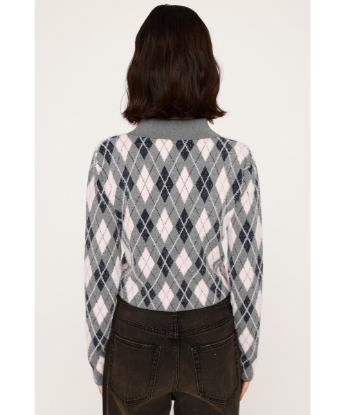 SLY（スライ）の「【セットアップ可】ARGYLE CHECK HG POLO SH アーガイルチェック ハイゲージ ポロシャツ 秋服（カーディガン/ボレロ・レディース・ブルー/グレー/ブラック・FREE）」の13枚目の写真