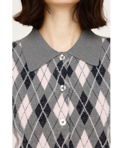 SLY（スライ）の「【セットアップ可】ARGYLE CHECK HG POLO SH アーガイルチェック ハイゲージ ポロシャツ 秋服（カーディガン/ボレロ・レディース・ブルー/グレー/ブラック・FREE）」の14枚目の写真