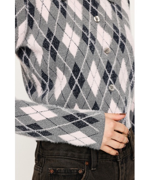 SLY（スライ）の「【セットアップ可】ARGYLE CHECK HG POLO SH アーガイルチェック ハイゲージ ポロシャツ 秋服（カーディガン/ボレロ・レディース・ブルー/グレー/ブラック・FREE）」の15枚目の写真