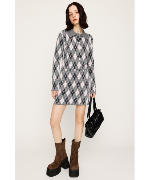 SLY（スライ）の「【セットアップ可】ARGYLE CHECK HG POLO SH アーガイルチェック ハイゲージ ポロシャツ 秋服（カーディガン/ボレロ・レディース・ブルー/グレー/ブラック・FREE）」の16枚目の写真