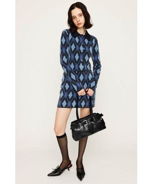 SLY（スライ）の「【セットアップ可】ARGYLE CHECK HG POLO SH アーガイルチェック ハイゲージ ポロシャツ 秋服（カーディガン/ボレロ・レディース・ブルー/グレー/ブラック・FREE）」の18枚目の写真