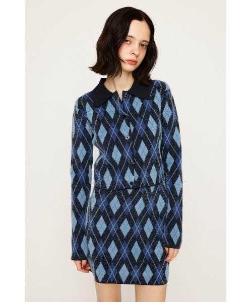 SLY（スライ）の「【セットアップ可】ARGYLE CHECK HG POLO SH アーガイルチェック ハイゲージ ポロシャツ 秋服（カーディガン/ボレロ・レディース・ブルー/グレー/ブラック・FREE）」の17枚目の写真