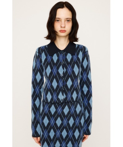SLY（スライ）の「【セットアップ可】ARGYLE CHECK HG POLO SH アーガイルチェック ハイゲージ ポロシャツ 秋服（カーディガン/ボレロ・レディース・ブルー/グレー/ブラック・FREE）」の20枚目の写真