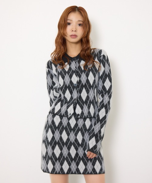 SLY（スライ）の「【セットアップ可】ARGYLE CHECK HG POLO SH アーガイルチェック ハイゲージ ポロシャツ 秋服（カーディガン/ボレロ・レディース・ブルー/グレー/ブラック・FREE）」の22枚目の写真