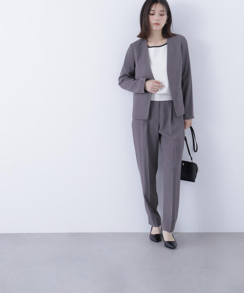NATURAL BEAUTY BASIC　ストレッチパンツスーツセットアップ　紺 ◇ストレッチツイルセットアップシリーズ テーパードパンツ