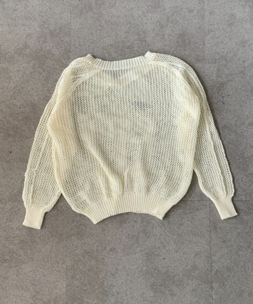 lilful(リルフル)の「韓国風 オーバーサイズ ナンバリング Vネックメッシュトップス(ニット/セーター・レディース・アイボリー/ブラック・F)」の8枚目の写真