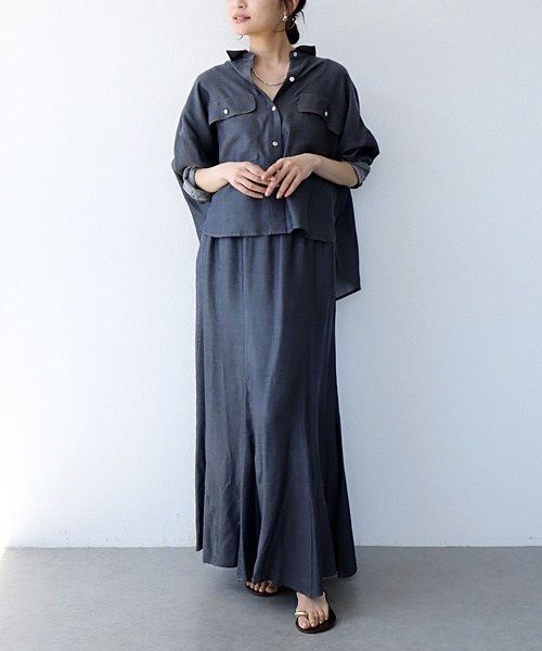 Jines(ジネス)の「キュプラデニムマーメイドスカート【セットアップ可】(スカート・レディース・ブルー/インディゴブルー・38)」の3枚目の写真