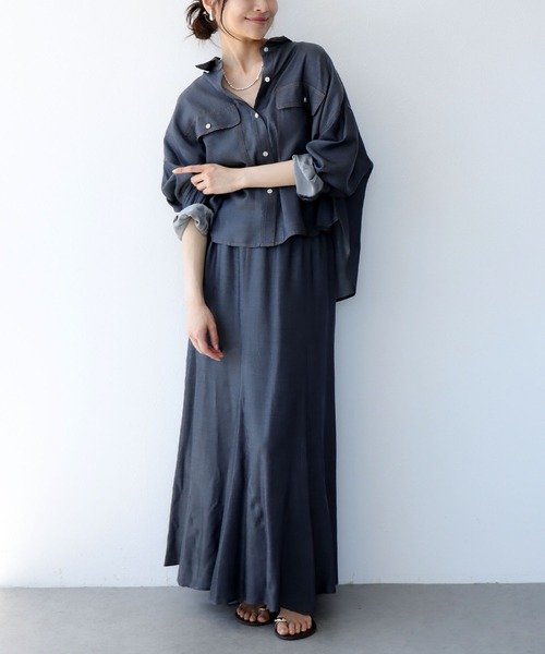 Jines(ジネス)の「キュプラデニムマーメイドスカート【セットアップ可】(スカート・レディース・ブルー/インディゴブルー・38)」の4枚目の写真