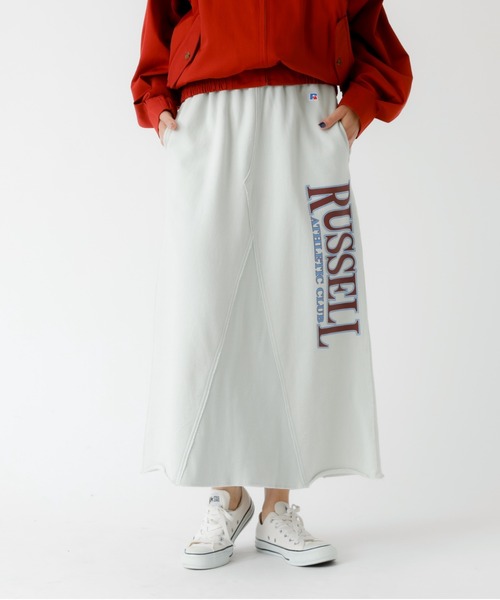 Russell Athletic(ラッセルアスレティック)の「【RUSSELL ATHLETIC/ラッセル アスレチック】Wmns Brushed SK/スウェットロングスカート/スウェット/スカート/ロング丈【WEB限定】(スカート・レディース・アイボリー/グレー・S/M)」の2枚目の写真
