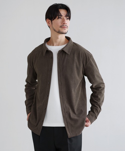 SPU（スプ）の「【セットアップ対応】布帛コーデュロイレギュラーフィット長袖ボタンシャツ（シャツ/ブラウス・メンズ・ネイビー/ブラック/チャコール/ブラウン・XL/L/M/S）」の3枚目の写真