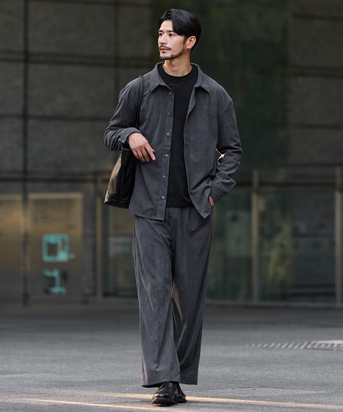 SPU（スプ）の「【セットアップ対応】布帛コーデュロイレギュラーフィット長袖ボタンシャツ（シャツ/ブラウス・メンズ・ネイビー/ブラック/チャコール/ブラウン・XL/L/M/S）」の16枚目の写真