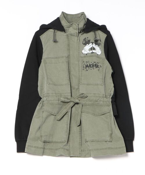 ミッキーマウス異素材ミディパーカージャケット（モッズコート