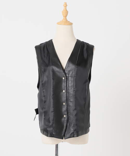 金子綾さん着用】シンセティックレザーベスト（ブルゾン）｜journal