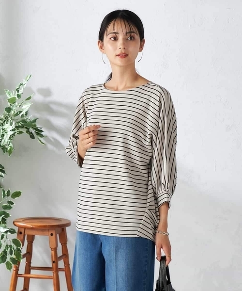 a.v.v(アーヴェヴェ)の「ボーダードルマントップス(Tシャツ/カットソー・レディース・ブラック/ネイビー/アイボリー/グレー系その他・40/38/36)」の9枚目の写真