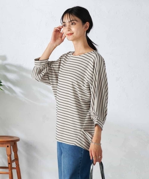 a.v.v(アーヴェヴェ)の「ボーダードルマントップス(Tシャツ/カットソー・レディース・ブラック/ネイビー/アイボリー/グレー系その他・40/38/36)」の20枚目の写真