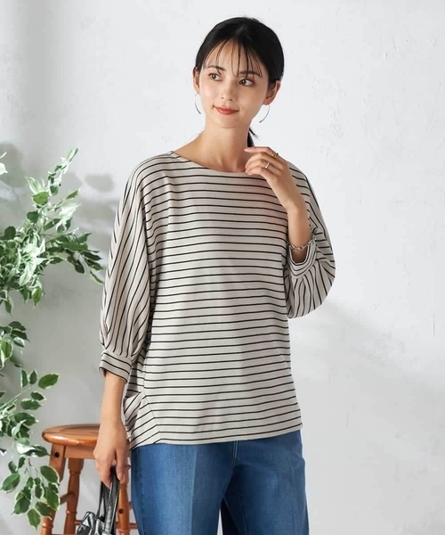 a.v.v(アーヴェヴェ)の「ボーダードルマントップス(Tシャツ/カットソー・レディース・ブラック/ネイビー/アイボリー/グレー系その他・40/38/36)」の19枚目の写真