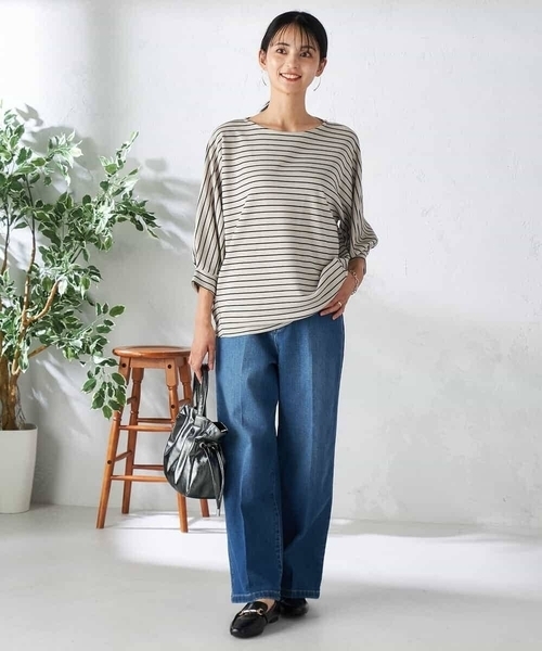 a.v.v(アーヴェヴェ)の「ボーダードルマントップス(Tシャツ/カットソー・レディース・ブラック/ネイビー/アイボリー/グレー系その他・40/38/36)」の18枚目の写真
