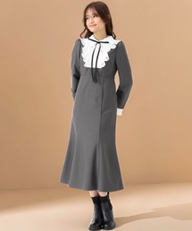 襟付きラッフルコンビマーメイドワンピース