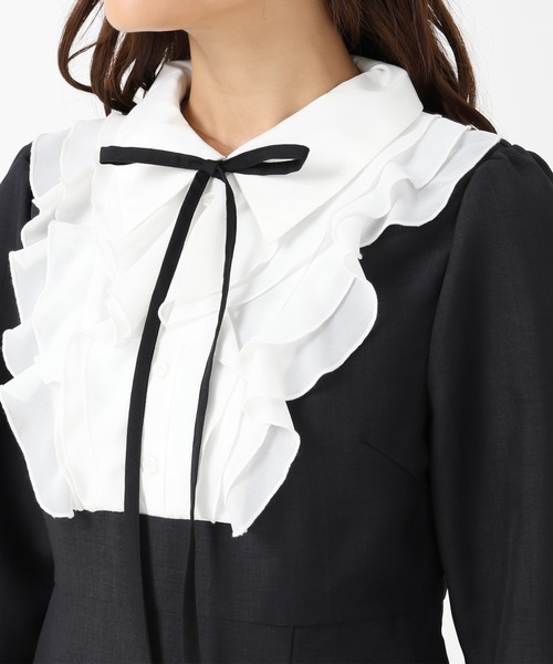 セール】2025秋冬新作 襟付きラッフルコンビマーメイドワンピース