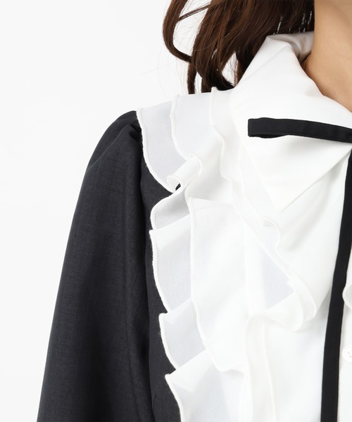 セール】2025秋冬新作 襟付きラッフルコンビマーメイドワンピース