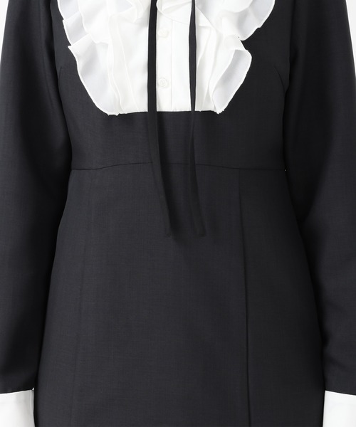 セール】2025秋冬新作 襟付きラッフルコンビマーメイドワンピース