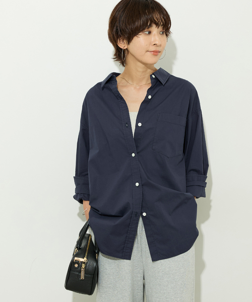 JOURNAL STANDARD relume(ジャーナルスタンダード レリューム)の「コットンタイプライターオーバーサイズシャツ(シャツ/ブラウス・レディース・ベージュ/ネイビー/ブルー・FREE)」の2枚目の写真