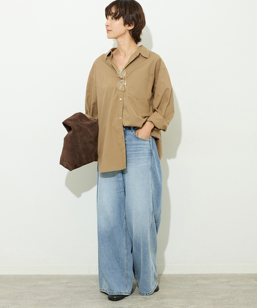 JOURNAL STANDARD relume(ジャーナルスタンダード レリューム)の「コットンタイプライターオーバーサイズシャツ(シャツ/ブラウス・レディース・ベージュ/ネイビー/ブルー・FREE)」の4枚目の写真