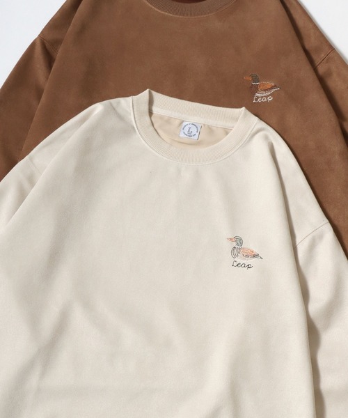 セール】Animal Embroidery Faux Suede Sweat/オーバーサイズ フェイク