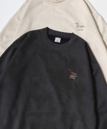 Animal Embroidery Faux Suede Sweat/オーバーサイズ フェイクスウェード アニマル ワンポイントステッチ刺繍 スウェット トレーナー/レディース メンズ