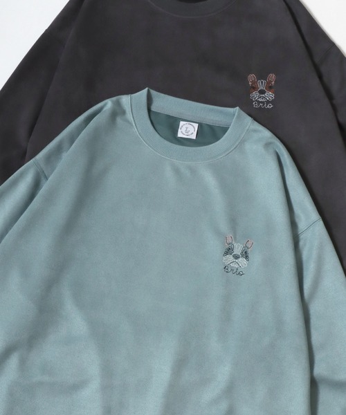 Lazar(ラザル)の「Animal Embroidery Faux Suede Sweat/オーバーサイズ フェイクスウェード アニマル ワンポイントステッチ刺繍 スウェット トレーナー/レディース メンズ(スウェット・レディース・ホワイト系その他/ブラウン/アイボリー/グレー系その他/ブルー/チャコールグレー・M/L)」の1枚目の写真