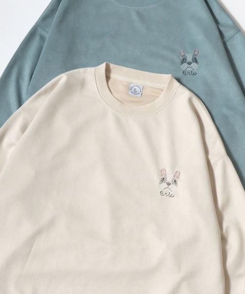 セール】Animal Embroidery Faux Suede Sweat/オーバーサイズ フェイク