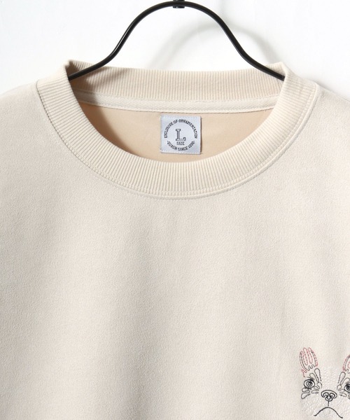 セール】Animal Embroidery Faux Suede Sweat/オーバーサイズ フェイク